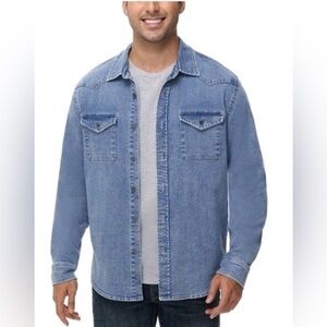 NWOT Frye blue Denim Collared Button Down Shirt  - Men’s Large